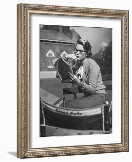 Actress Grace Kelly Studying Script for Her Role of Georgie in "The Country Girl" on movie set-Ed Clark-Framed Photographic Print