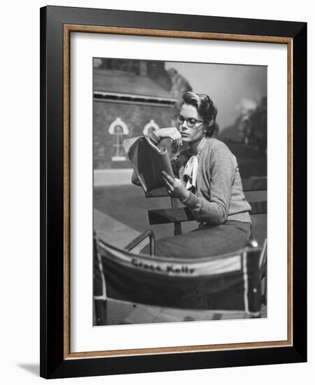 Actress Grace Kelly Studying Script for Her Role of Georgie in "The Country Girl" on movie set-Ed Clark-Framed Photographic Print