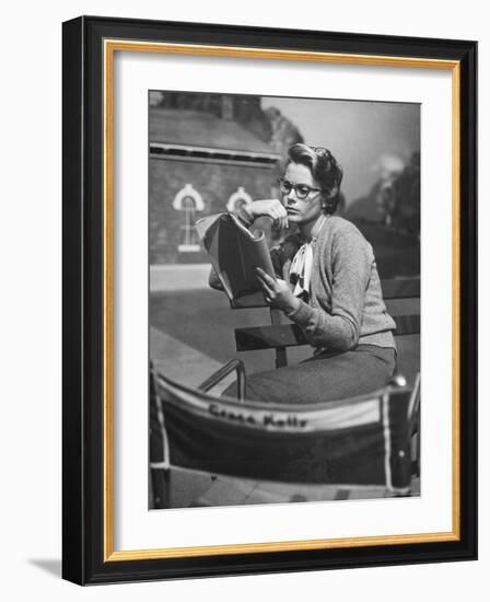 Actress Grace Kelly Studying Script for Her Role of Georgie in "The Country Girl" on movie set-Ed Clark-Framed Photographic Print