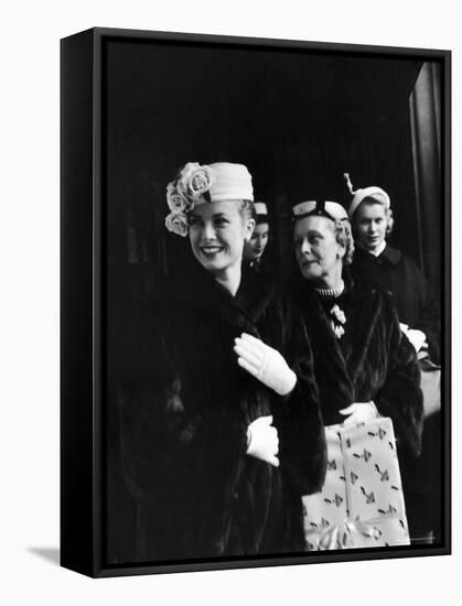 Actress Grace Kelly with Mother, Mrs. John D. Kelly and Sister Before Leaving for Wedding in Monaco-Lisa Larsen-Framed Premier Image Canvas