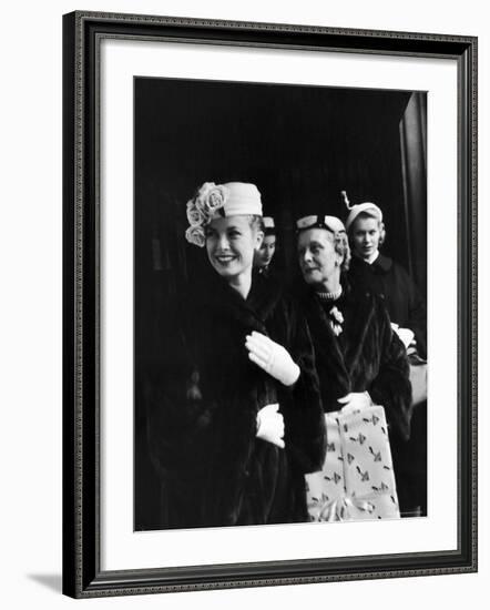 Actress Grace Kelly with Mother, Mrs. John D. Kelly and Sister Before Leaving for Wedding in Monaco-Lisa Larsen-Framed Premium Photographic Print