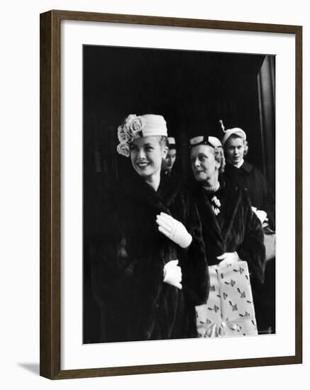 Actress Grace Kelly with Mother, Mrs. John D. Kelly and Sister Before Leaving for Wedding in Monaco-Lisa Larsen-Framed Premium Photographic Print