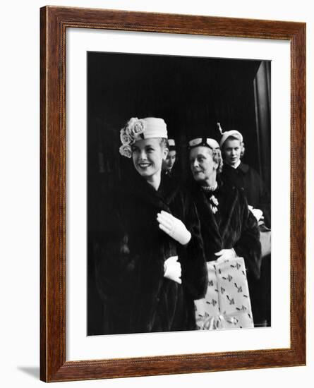 Actress Grace Kelly with Mother, Mrs. John D. Kelly and Sister Before Leaving for Wedding in Monaco-Lisa Larsen-Framed Premium Photographic Print