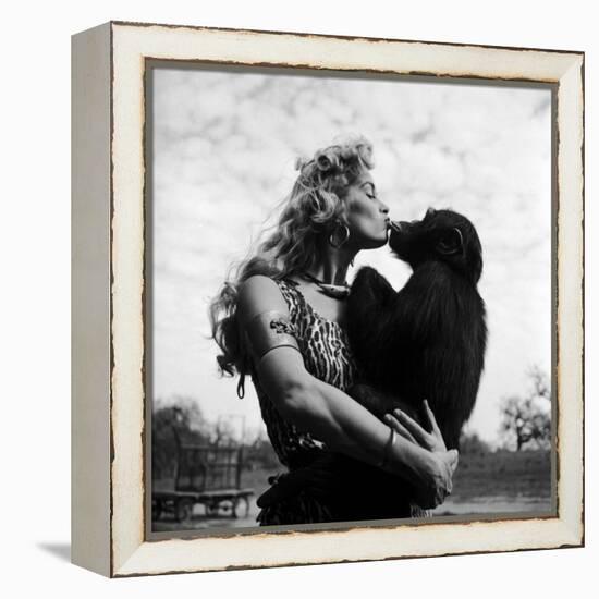 Actress Irish McCalla, Sheena Queen of the Jungle, Kissing Her Chimpanzee Co-star-Loomis Dean-Framed Premier Image Canvas