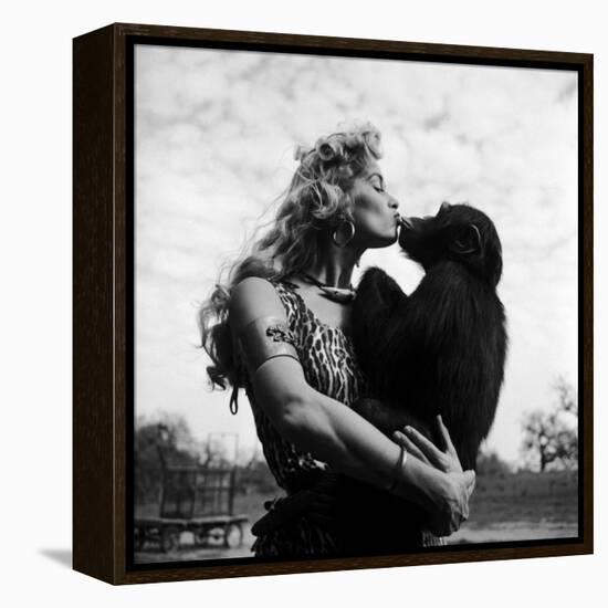Actress Irish McCalla, Sheena Queen of the Jungle, Kissing Her Chimpanzee Co-star-Loomis Dean-Framed Premier Image Canvas