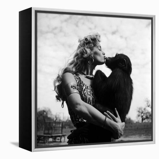 Actress Irish McCalla, Sheena Queen of the Jungle, Kissing Her Chimpanzee Co-star-Loomis Dean-Framed Premier Image Canvas