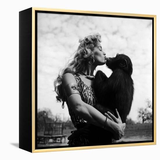 Actress Irish McCalla, Sheena Queen of the Jungle, Kissing Her Chimpanzee Co-star-Loomis Dean-Framed Premier Image Canvas