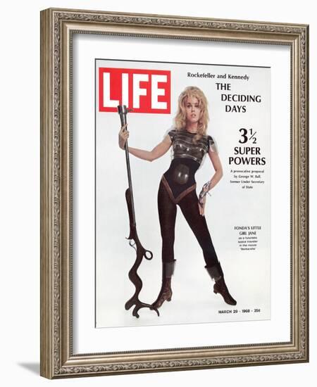 Actress Jane Fonda Wearing Space-Age Costume for Role in "Barbarella", March 29, 1968-Carlo Bavagnoli-Framed Photographic Print