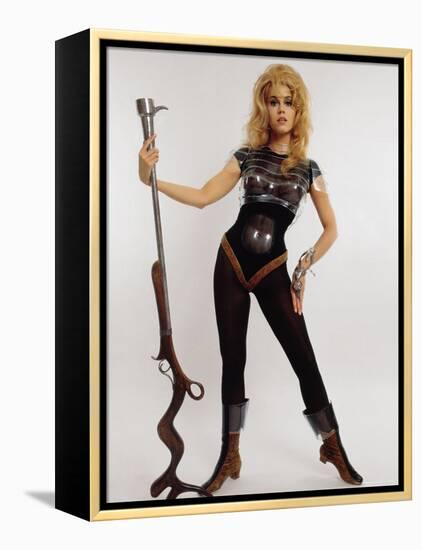 Actress Jane Fonda Wearing Space Age Costume for Title Role in Roger Vadim's Film "Barbarella"-Carlo Bavagnoli-Framed Premier Image Canvas