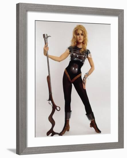 Actress Jane Fonda Wearing Space Age Costume for Title Role in Roger Vadim's Film "Barbarella"-Carlo Bavagnoli-Framed Premium Photographic Print