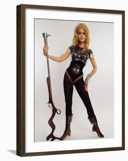 Actress Jane Fonda Wearing Space Age Costume for Title Role in Roger Vadim's Film "Barbarella"-Carlo Bavagnoli-Framed Premium Photographic Print