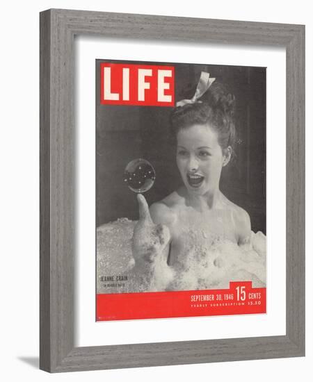 Actress Jeanne Crain Taking a Bubble Bath in a Scene from the Film "Maggie", September 30, 1946-Peter Stackpole-Framed Photographic Print