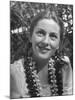 Actress Joan Fontaine Sporting Pigtails and Her Natural Freckles in Yard at Home-Bob Landry-Mounted Premium Photographic Print