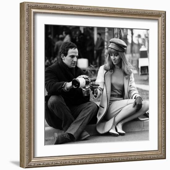 actress Julie Christie and film director Francois Truffaut on set of film Fahrenheit 451, 1966-null-Framed Photo