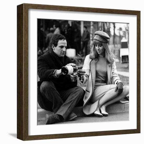 actress Julie Christie and film director Francois Truffaut on set of film Fahrenheit 451, 1966-null-Framed Photo