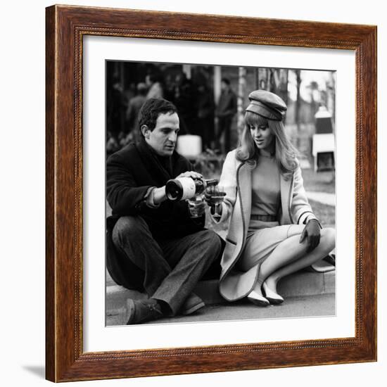 actress Julie Christie and film director Francois Truffaut on set of film Fahrenheit 451, 1966-null-Framed Photo