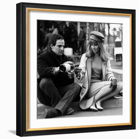 actress Julie Christie and film director Francois Truffaut on set of film Fahrenheit 451, 1966-null-Framed Photo