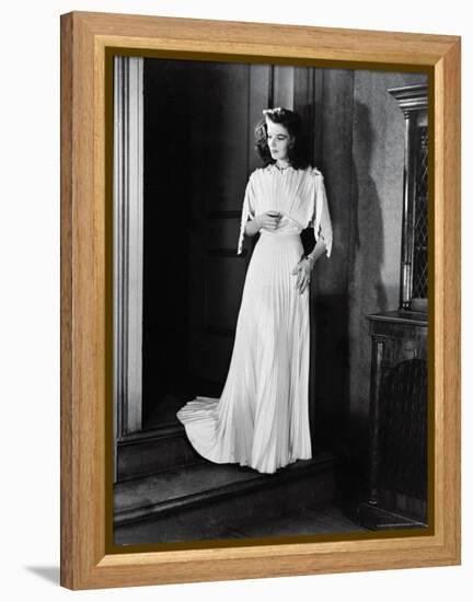 Actress Katharine Hepburn in Pleated Evening Dress on the Set of "The Philadelphia Story"-Alfred Eisenstaedt-Framed Premier Image Canvas