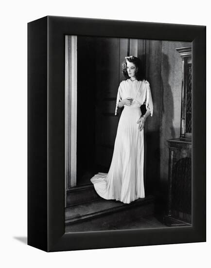 Actress Katharine Hepburn in Pleated Evening Dress on the Set of "The Philadelphia Story"-Alfred Eisenstaedt-Framed Premier Image Canvas