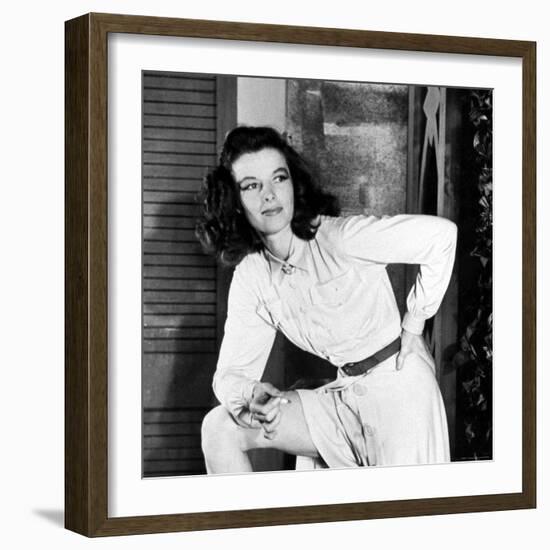 Actress Katharine Hepburn on the Set of Her Broadway Play "The Philadelphia Story"-Alfred Eisenstaedt-Framed Premium Photographic Print