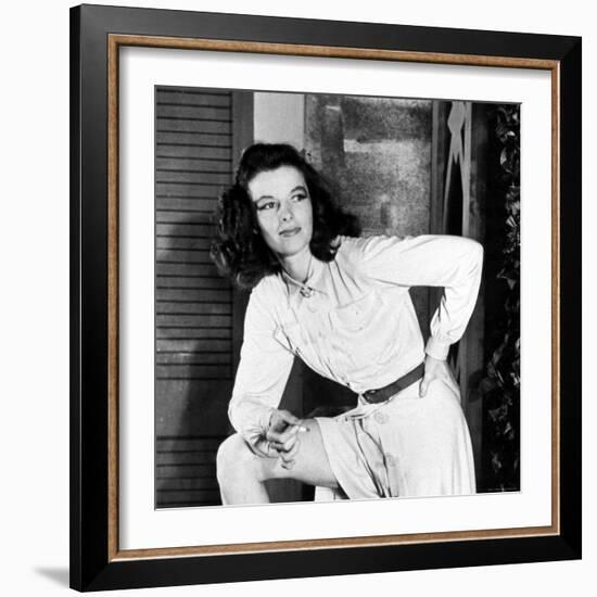 Actress Katharine Hepburn on the Set of Her Broadway Play "The Philadelphia Story"-Alfred Eisenstaedt-Framed Premium Photographic Print