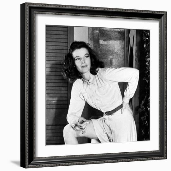 Actress Katharine Hepburn on the Set of Her Broadway Play "The Philadelphia Story"-Alfred Eisenstaedt-Framed Premium Photographic Print