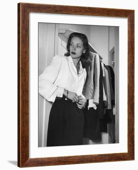 Actress Lauren Bacall at Gotham Hotel-Nina Leen-Framed Premium Photographic Print