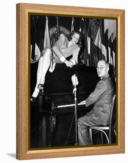 Actress Lauren Bacall Sits Atop the Piano While Vice President Harry Truman Plays-null-Framed Stretched Canvas