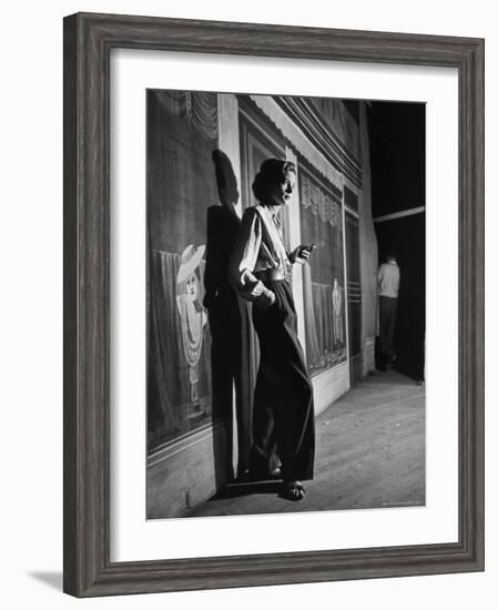 Actress Lauren Bacall Smoking a Cigarette on the Set of Film, "Young Man with a Horn"-Alfred Eisenstaedt-Framed Premium Photographic Print