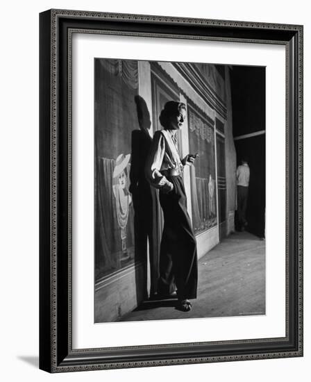 Actress Lauren Bacall Smoking a Cigarette on the Set of Film, "Young Man with a Horn"-Alfred Eisenstaedt-Framed Premium Photographic Print