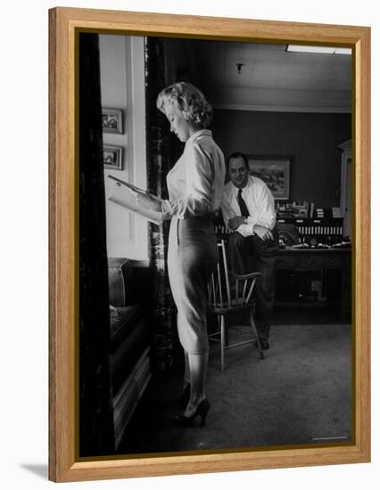 Actress Marilyn Monroe Looking over Script for Clifford Odets Movie "Clash by Night"-Bob Landry-Framed Premier Image Canvas