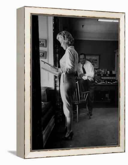 Actress Marilyn Monroe Looking over Script for Clifford Odets Movie "Clash by Night"-Bob Landry-Framed Premier Image Canvas