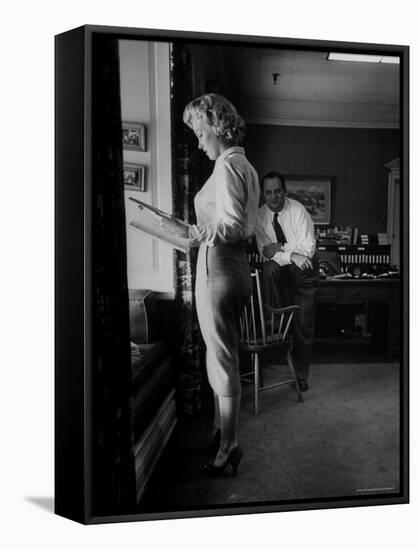 Actress Marilyn Monroe Looking over Script for Clifford Odets Movie "Clash by Night"-Bob Landry-Framed Premier Image Canvas