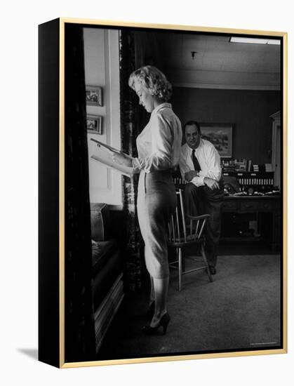 Actress Marilyn Monroe Looking over Script for Clifford Odets Movie "Clash by Night"-Bob Landry-Framed Premier Image Canvas
