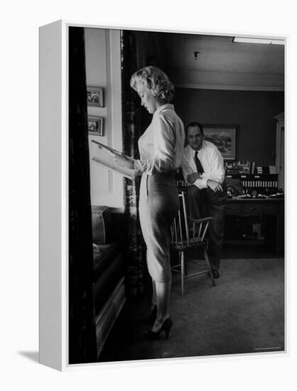 Actress Marilyn Monroe Looking over Script for Clifford Odets Movie "Clash by Night"-Bob Landry-Framed Premier Image Canvas