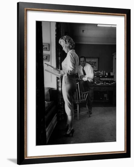 Actress Marilyn Monroe Looking over Script for Clifford Odets Movie "Clash by Night"-Bob Landry-Framed Premium Photographic Print