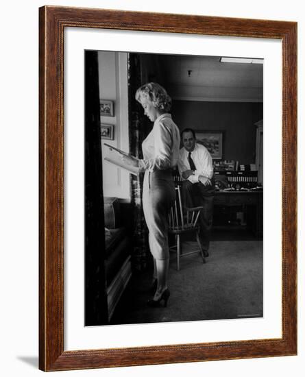 Actress Marilyn Monroe Looking over Script for Clifford Odets Movie "Clash by Night"-Bob Landry-Framed Premium Photographic Print