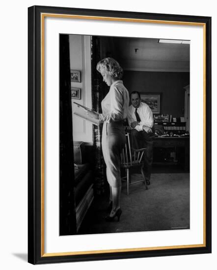 Actress Marilyn Monroe Looking over Script for Clifford Odets Movie "Clash by Night"-Bob Landry-Framed Premium Photographic Print