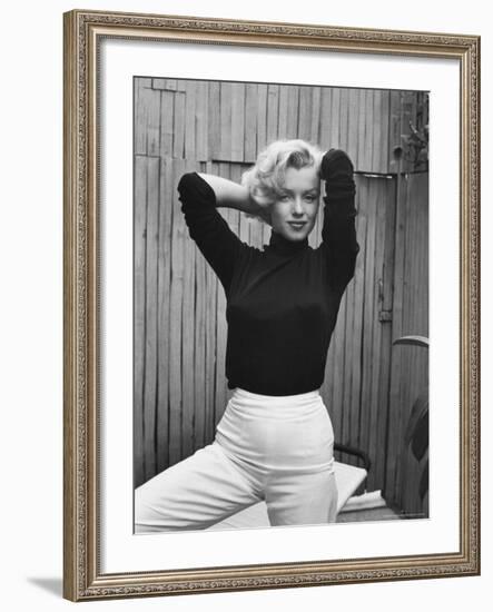 Actress Marilyn Monroe Playfully Elegant, at Home-Alfred Eisenstaedt-Framed Premium Photographic Print