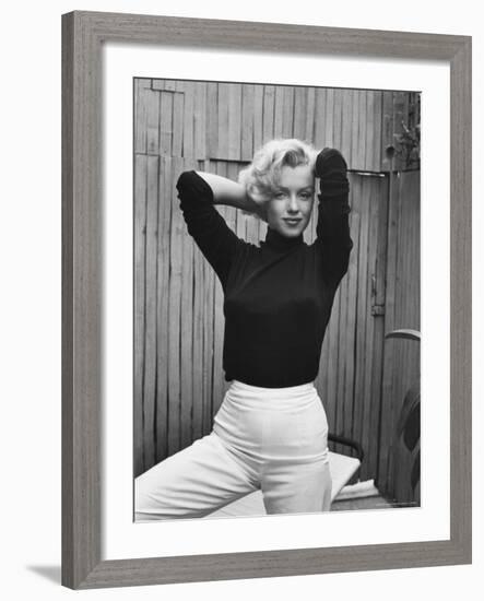 Actress Marilyn Monroe Playfully Elegant, at Home-Alfred Eisenstaedt-Framed Premium Photographic Print