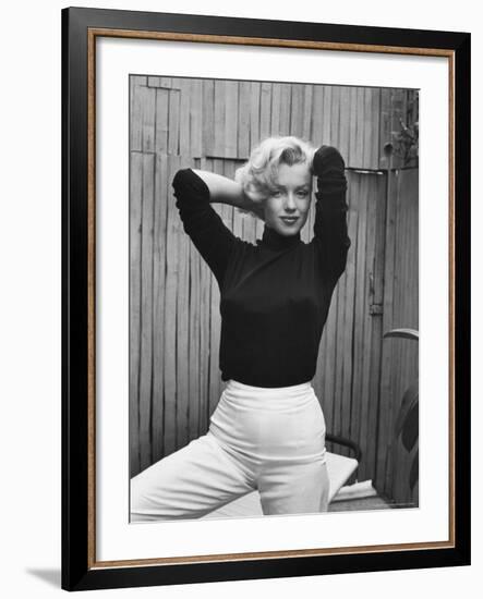 Actress Marilyn Monroe Playfully Elegant, at Home-Alfred Eisenstaedt-Framed Premium Photographic Print