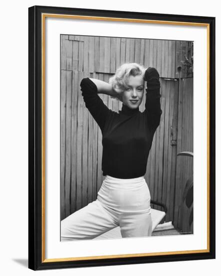 Actress Marilyn Monroe Playfully Elegant, at Home-Alfred Eisenstaedt-Framed Premium Photographic Print