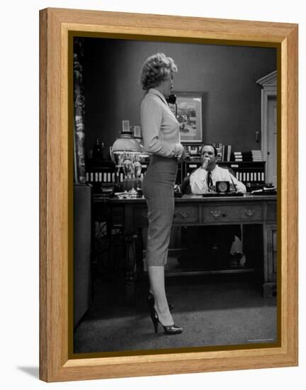 Actress Marilyn Monroe Talking Sexily on Phone While Displaying Her Talents for Producer Jerry Wald-Bob Landry-Framed Premier Image Canvas