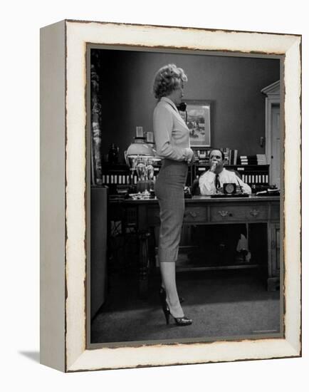 Actress Marilyn Monroe Talking Sexily on Phone While Displaying Her Talents for Producer Jerry Wald-Bob Landry-Framed Premier Image Canvas