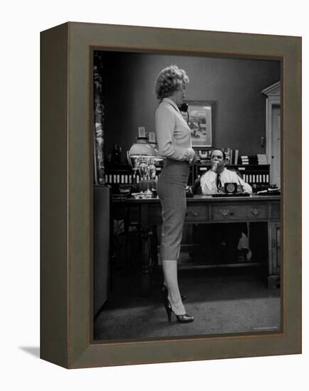 Actress Marilyn Monroe Talking Sexily on Phone While Displaying Her Talents for Producer Jerry Wald-Bob Landry-Framed Premier Image Canvas