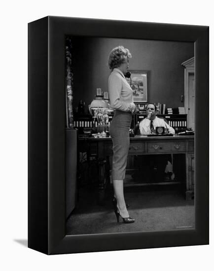 Actress Marilyn Monroe Talking Sexily on Phone While Displaying Her Talents for Producer Jerry Wald-Bob Landry-Framed Premier Image Canvas