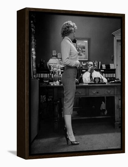 Actress Marilyn Monroe Talking Sexily on Phone While Displaying Her Talents for Producer Jerry Wald-Bob Landry-Framed Premier Image Canvas