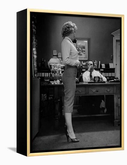 Actress Marilyn Monroe Talking Sexily on Phone While Displaying Her Talents for Producer Jerry Wald-Bob Landry-Framed Premier Image Canvas