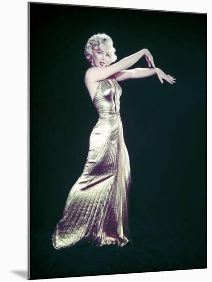 Actress Marilyn Monroe Wearing Gold Gown Designed by Bill Travilla for "Gentlemen Prefer Blondes"-Ed Clark-Mounted Premium Photographic Print