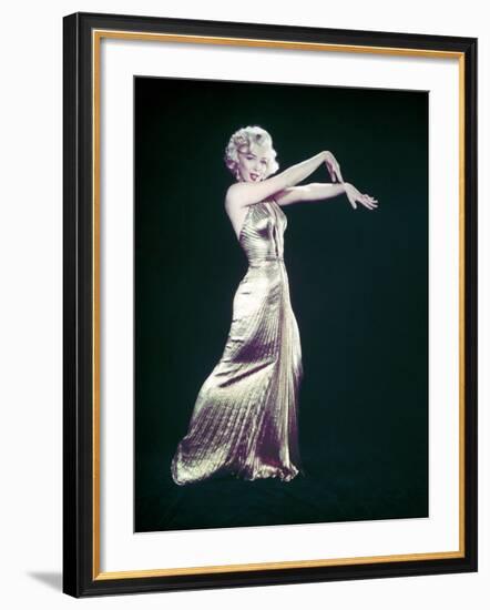 Actress Marilyn Monroe Wearing Gold Gown Designed by Bill Travilla for "Gentlemen Prefer Blondes"-Ed Clark-Framed Premium Photographic Print